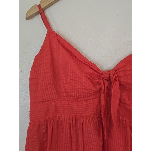 Loft Womens Medium Coral Red Tie Front V Neck Cami Tank Top Blouse Flowy Swing - Picture 3 of 9